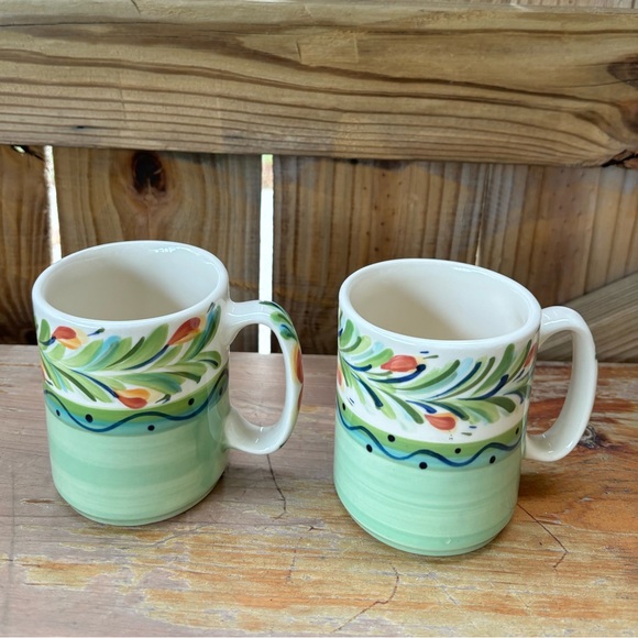 Set of 2 Gail Pittman Provence Light Green Floral Garland Coffee Mugs 11oz - Picture 2 of 8